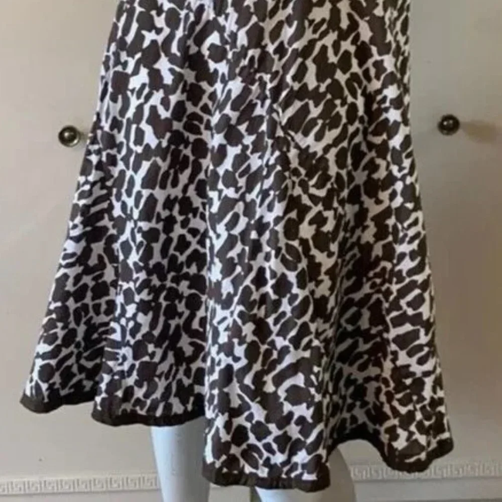 Chicos Animal Leopard Flared Midi Skirt Sz 1 M Brown Cotton Lined 28" EUC - Picture 3 of 14